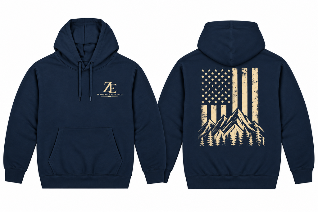 American Flag Mountain Hoodie – Zero Explanation Co.